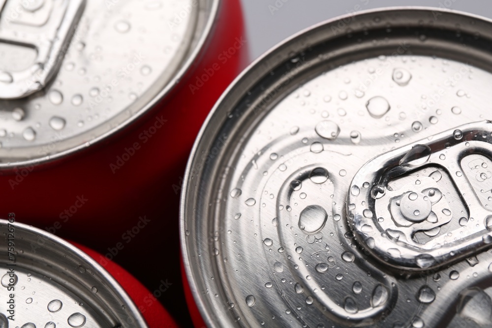 Energy drinks in wet cans, closeup. Functional beverage Energy drinks in wet cans, closeup. Functional beverage