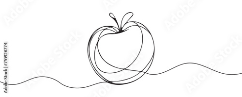 Apple in one line. vector minimalist linear apple illustration.