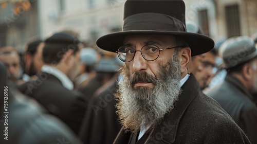 Portrait of senior orthodox jewish man. Purim, festival, holiday, celebration, judaism, religion, human emotions concept. photo