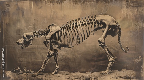 dog skeleton, academic study, vintage 