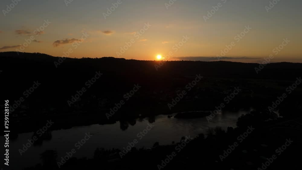 Beautiful Sunset Moutnains River Lesko Aerial View Poland Beautiful Sunset Moutnains River Lesko Aerial View Poland