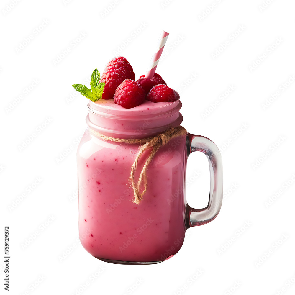 Mason jar of Raspberry smoothie isolated on transparent background, Generative AI Mason jar of Raspberry smoothie isolated on transparent background, Generative AI