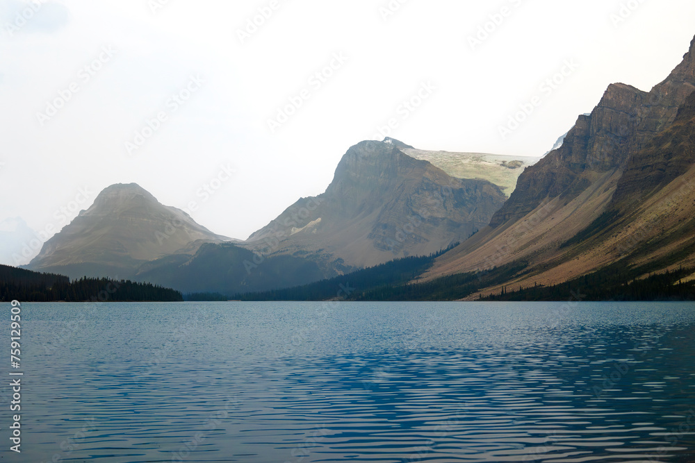 Jimmy Simpson mountain and the Bow lake in Banff, Alberta, Canada