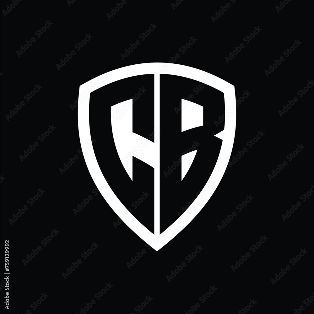 CB monogram logo with bold letters shield shape with black and white color design CB monogram logo with bold letters shield shape with black and white color design