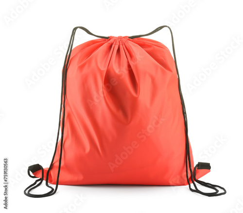 One red drawstring bag isolated on white