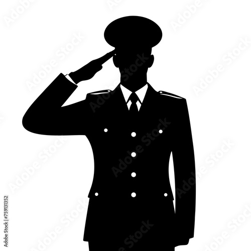Silhouette of a soldier in dress uniform saluting