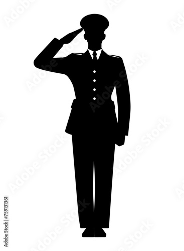 Silhouette of a soldier in dress uniform saluting