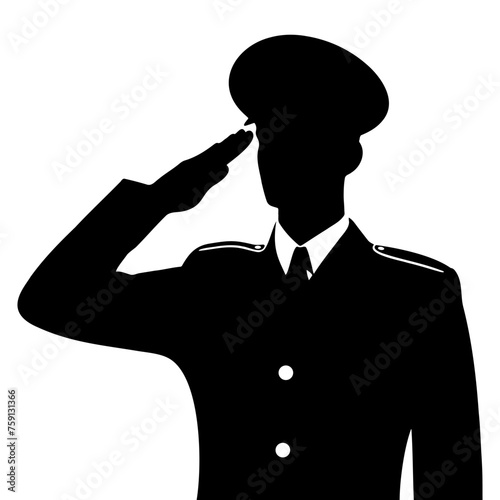 Silhouette of a soldier in dress uniform saluting