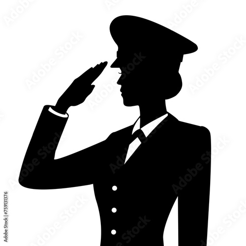 Silhouette of a female soldier in dress uniform saluting