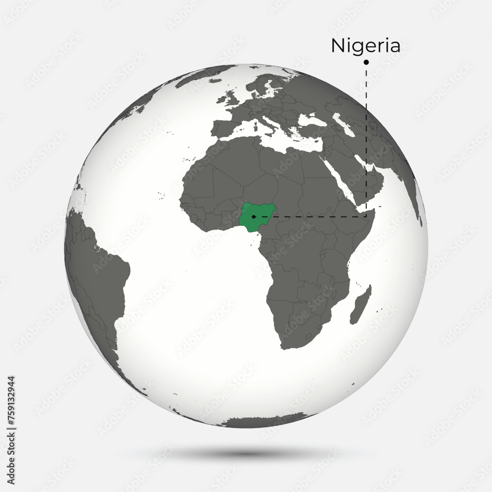 Map of Nigeria with Position on the Globe Map of Nigeria with Position on the Globe