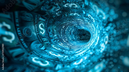 Finance as a swirling vortex of currency symbols - abstack background