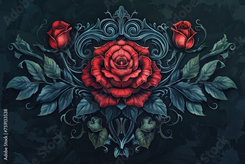 Surrealistic illustration of fantasy gothic rose ornament