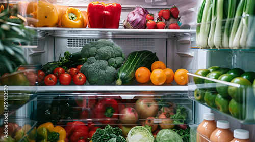 Refrigerator filled with fresh vegetables and fruits