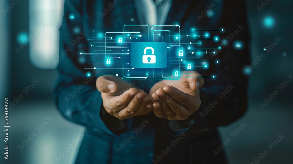 Businessman Holding Document Management Icon: Streamlining Service and Expanding Network Businessman Holding Document Management Icon: Streamlining Service and Expanding Network