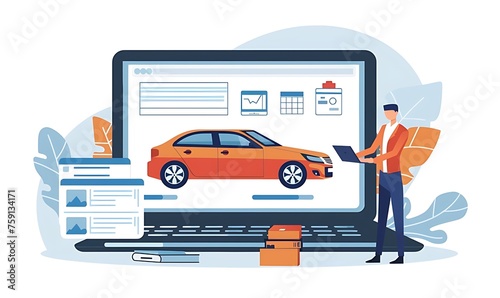 Online consultant, Business Online consultation on the website for car sales, program interface on a laptop, Flat vector graphics illustration. Generative AI
