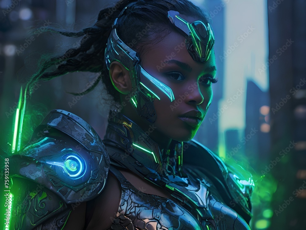 An ethereal cyborg warrior