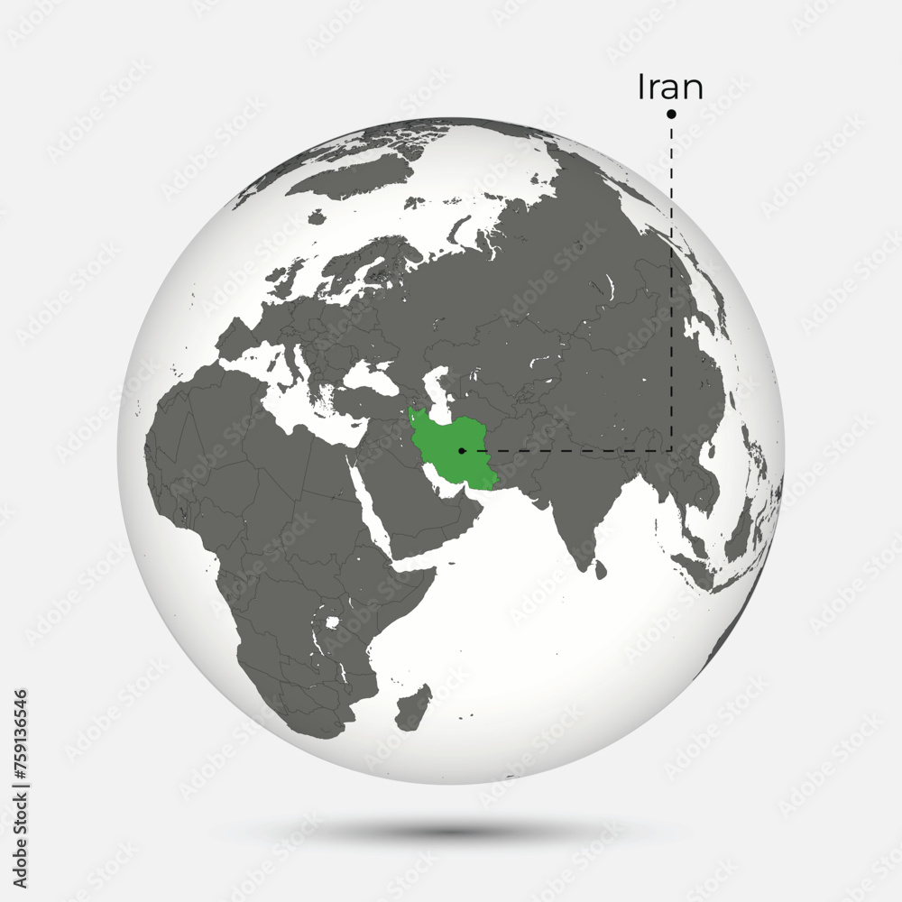 Obraz premium Map of Iran with Position on the Globe