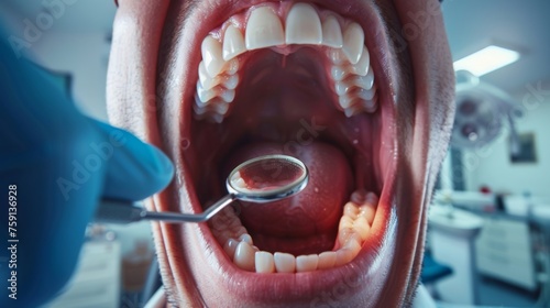 close up,  a mouth in which a dentist put a prophylactic treatment on a patient photo