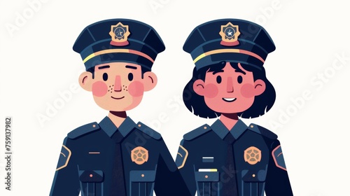 Vector illustration of cute cartoon male and female police officer character