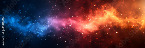 Holi background, colored powder on dark background with empty space for design. Banner. photo
