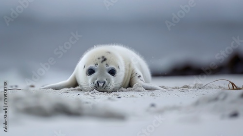 Curious Grey Seal Pup on Sandy Shore