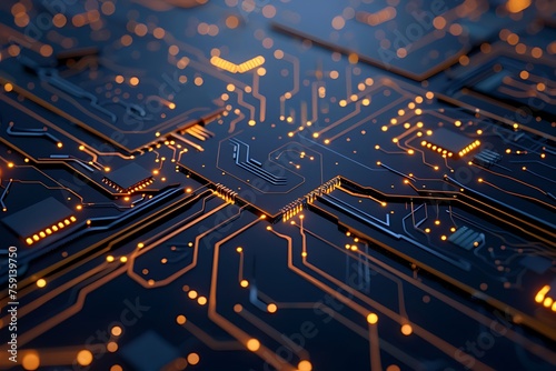 3d rendering of futuristic blue circuit board