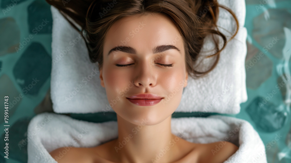Beautiful young woman relaxing and enjoying massage in cosmetology spa center. Beauty treatment, skin care, wellbeing. Woman with closed eyes smiling, spa procedure. Professional cure and treatment Beautiful young woman relaxing and enjoying massage in cosmetology spa center. Beauty treatment, skin care, wellbeing. Woman with closed eyes smiling, spa procedure. Professional cure and treatment