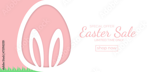 Happy Easter card with easter eggs garland and rabbit. Greetings and presents for Easter Day in flat lay styling. Promotion and shopping template. Vector illustration