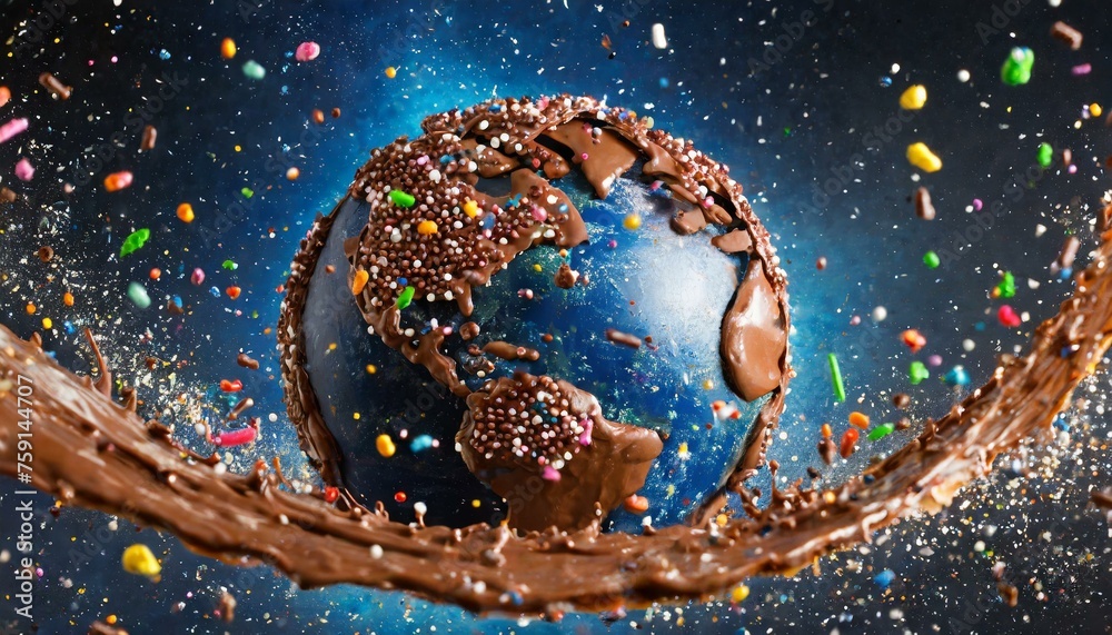 Fototapeta premium planeta terra feito de variedade de doces e chocolates coloridos, conceito saúde