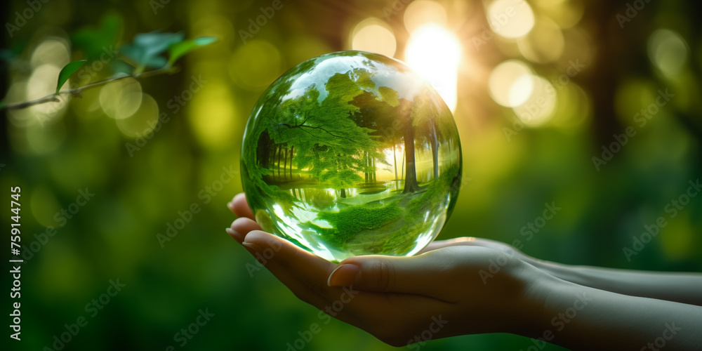 Clean World environment and earth day concept with globe, nature and eco friendly environment. Copy space, Generative AI