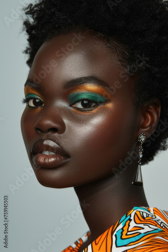 Fashionable African American woman with bright makeup