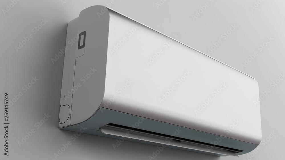 Modern air conditioning unit installed on a wall in a contemporary room providing cool air during the summertime for enhanced comfort and relaxation Modern air conditioning unit installed on a wall in a contemporary room providing cool air during the summertime for enhanced comfort and relaxation