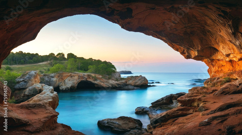 Beautiful landscape view from the cave to the sea.