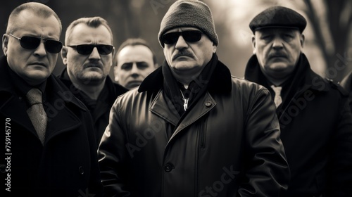 Russian mafia in the 90s. Criminal boss with friends. Bandits in Russia. Bratki photo
