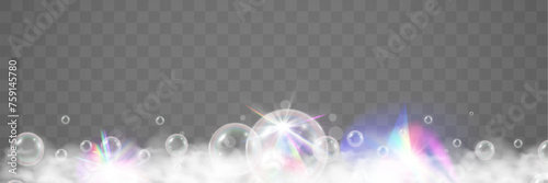 Air bubbles on a transparent background. Soap foam vector illustration.
