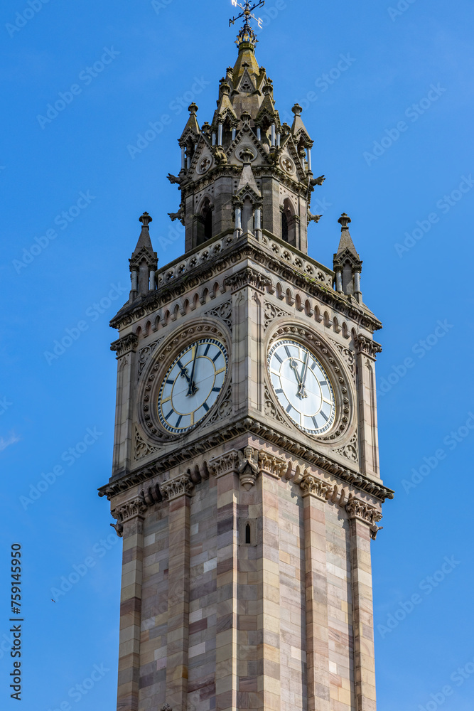 19th century Albert Memorial Clock on High Street, City of Belfast, Northern Ireland, UK