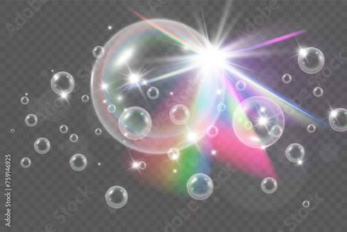 Air bubbles on a transparent background. Soap foam vector illustration.

