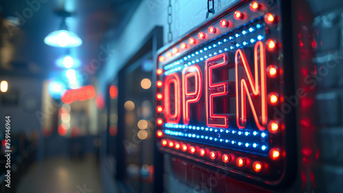 Neon "OPEN" sign on a storefront window