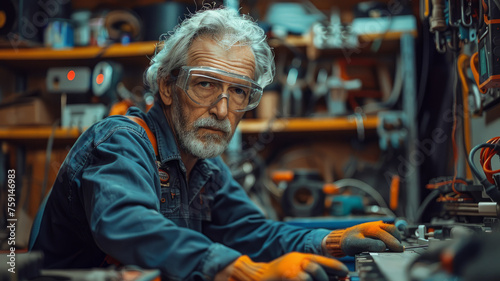 Elderly man working in a workshop