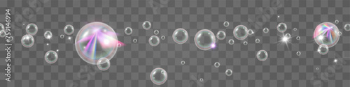 Air bubbles on a transparent background. Soap foam vector illustration.
