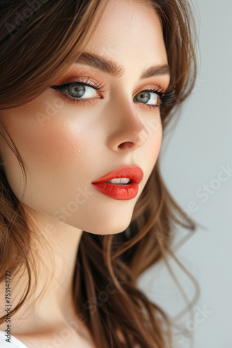 Woman face portrait with delicate makeup