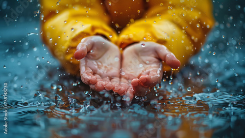 Close-up of hands catching rainwater