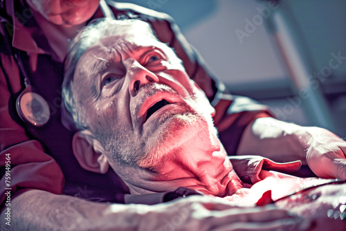 A man that has a heart attack and is receiving first aid