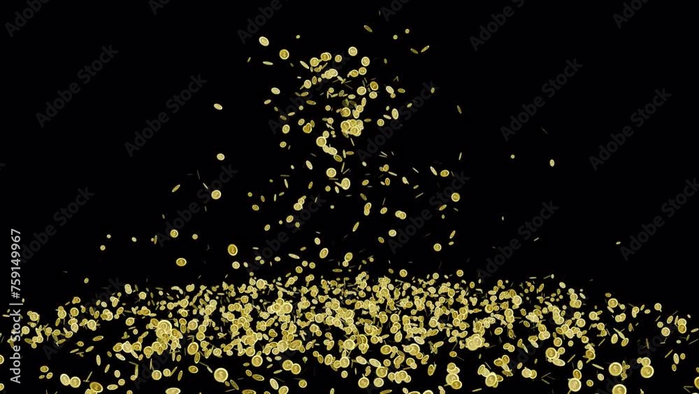 Coins drop. Coins rain animation on transparent background. Falling rotating gold coins. Falling coins or money golden rain motion background with alpha channel. Coins drop. Coins rain animation on transparent background. Falling rotating gold coins. Falling coins or money golden rain motion background with alpha channel.
