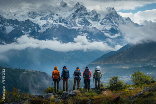 group of tourists on a hike in the mountains © Michael
