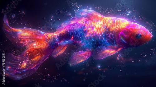 a close up of a fish in a body of water with bubbles of water around it and a black background.