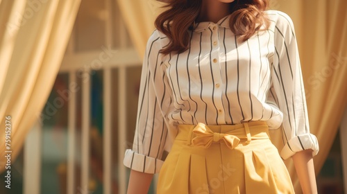 A woman in a white shirt and yellow skirt dances gracefully under the warm sunlight