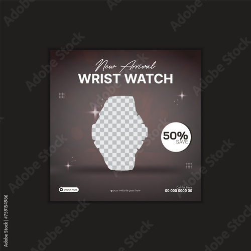 Wrist Watch sale discount template.Smart watch social media post. Limited time offer smart watch mega sale.