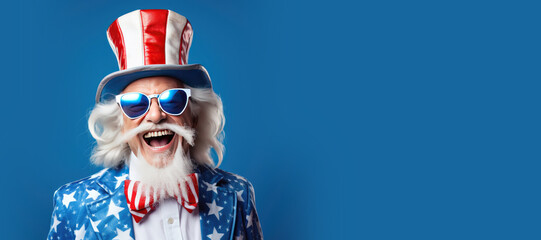 Happy Old Man Dressed for the Fourth of July