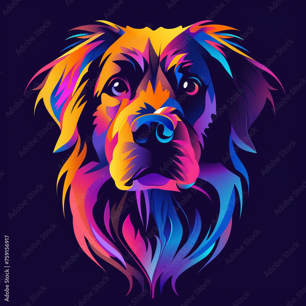 Fototapeta premium An attractive colorful dog on a black background, in the style of bold and colorful graphic design сreated with Generative Ai